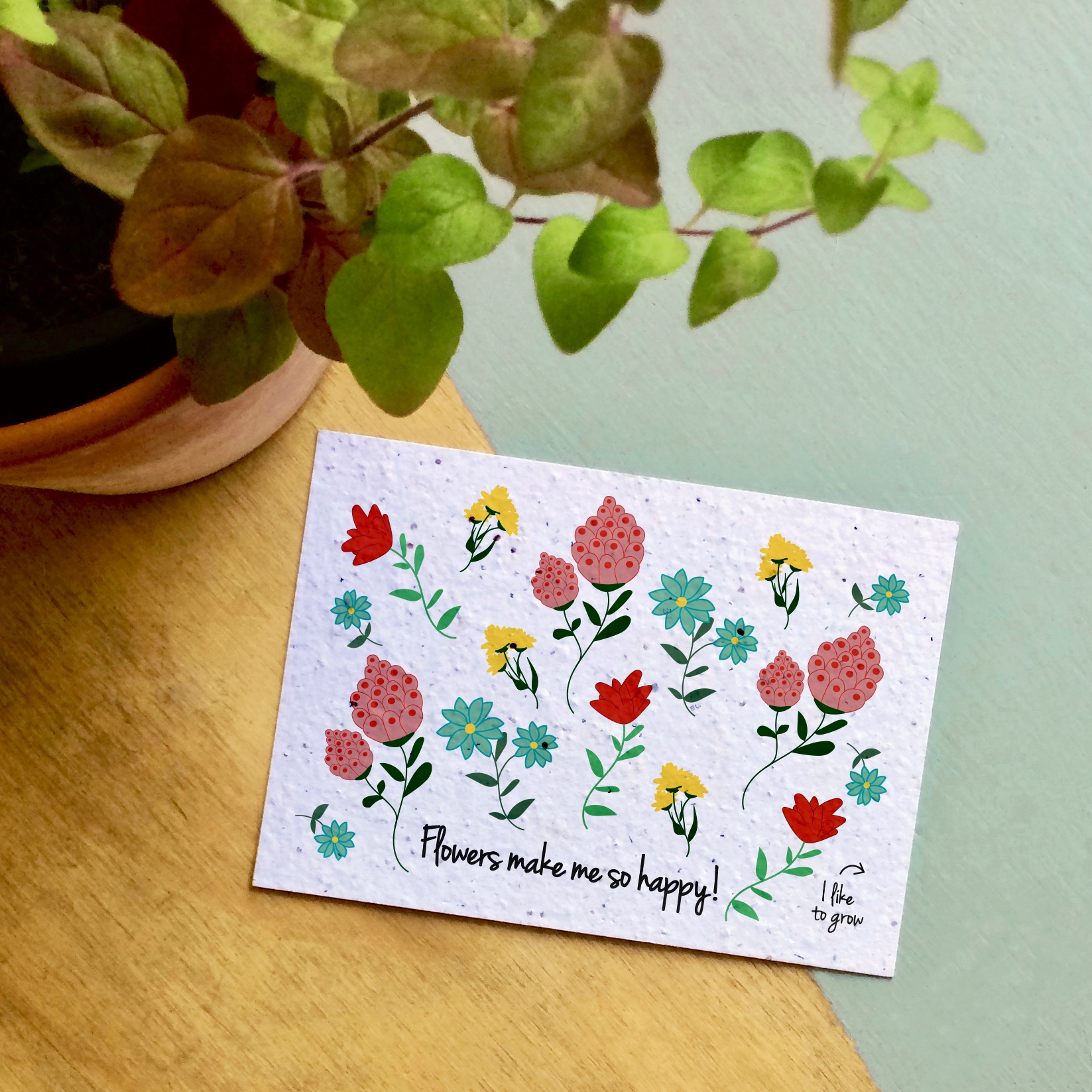 Wenskaart "Flowers make me so happy" GreenWorld.nl